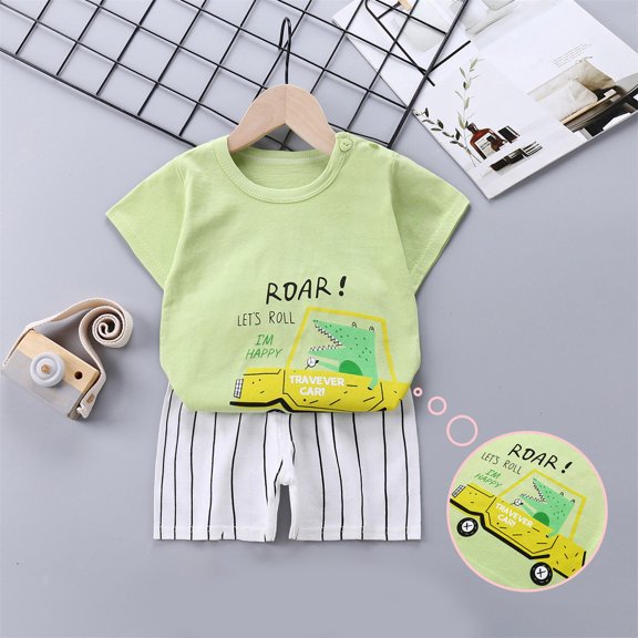 SDJMa Toddler Kids Baby Boys Girls Fashion Cute Short Sleeve Cartoon Print Casual Suit