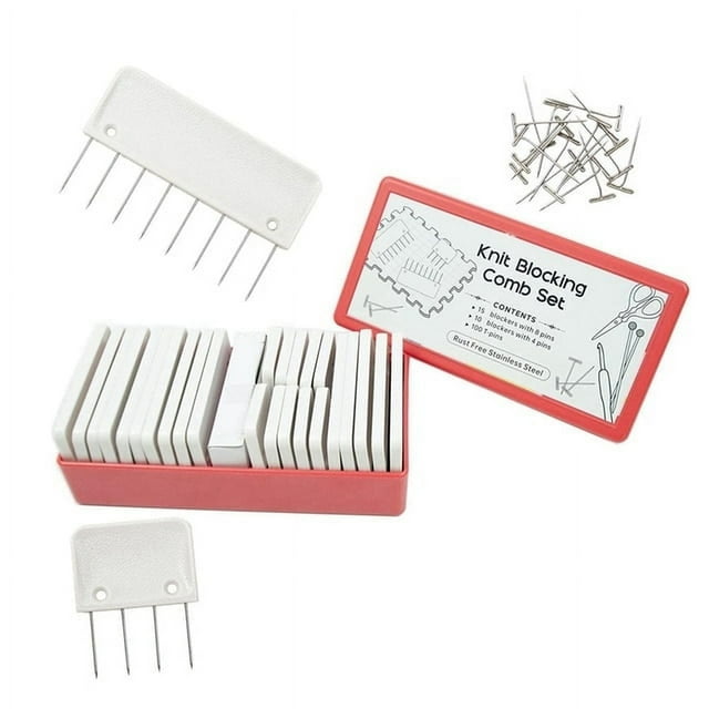 25Pcs 25Pcs Stainless Steel Knitting Blocking Combs & 100Pcs Pins Blocking Knitting Accessories Crochet Lace Needlework Knit Set