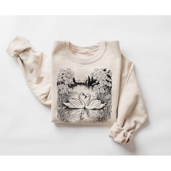 White Swans Sweatshirt, Bird Sweater, Nature Crewneck, Birding Pullover, Bird Lover512 Tshirt All Size S-5XL