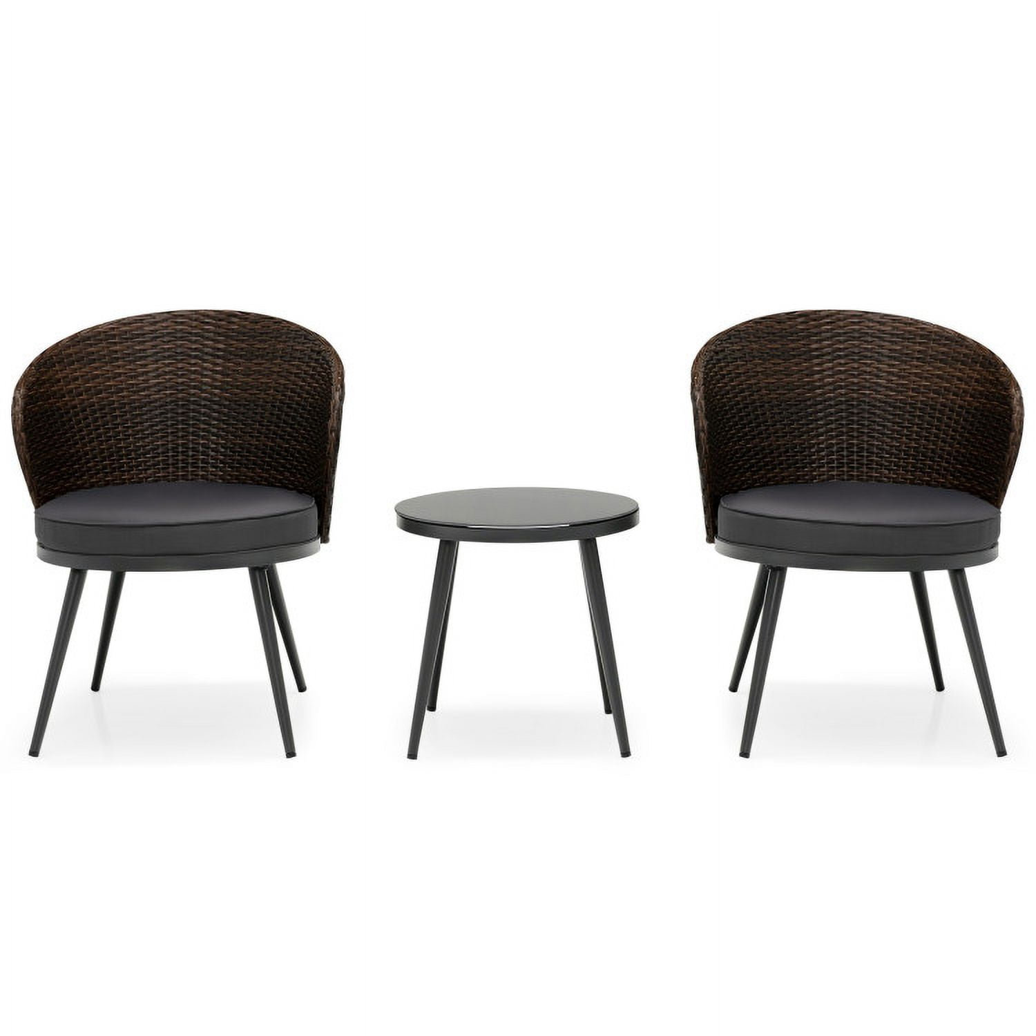 Aimee Lii 3 Pieces Patio Rattan Bistro Set with Cushions and Glass Tabletop, Patio Conversation Sets, Brown Aimee Lii 3 Pieces Patio Rattan Bistro Set with Cushions and Glass Tabletop, Patio Conversation Sets, Brown
