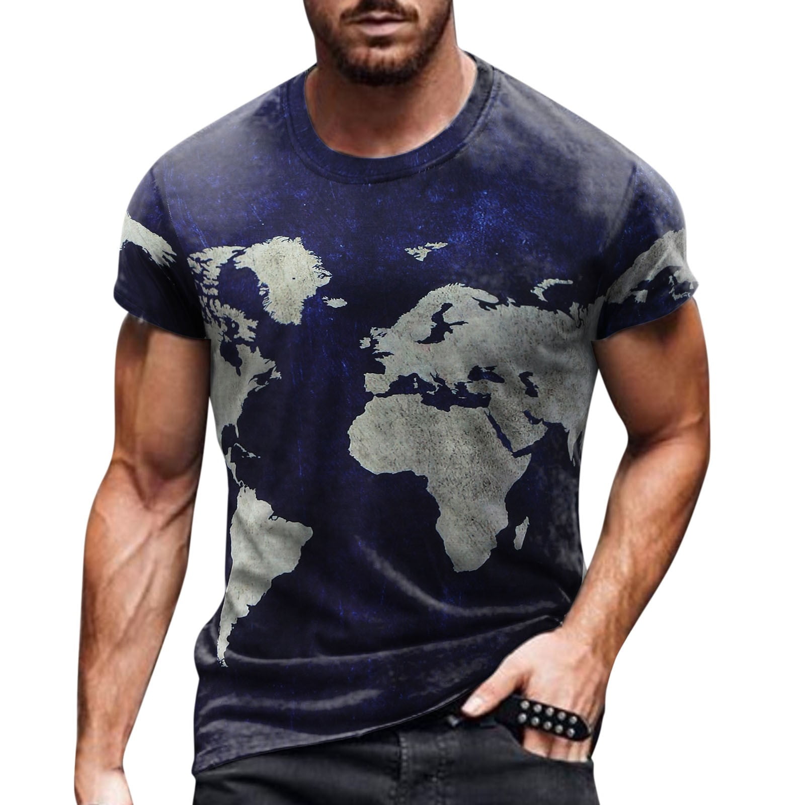 Mens Vintage Round Neck Printed Short-sleeved T-shirts