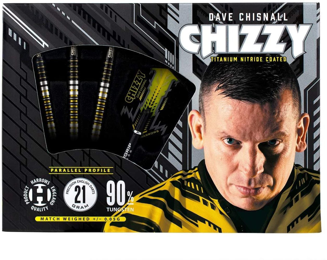 2 Unique designs Harrows Dave Chisnall "CHIZZY" Yellow & Black Dart Flights 