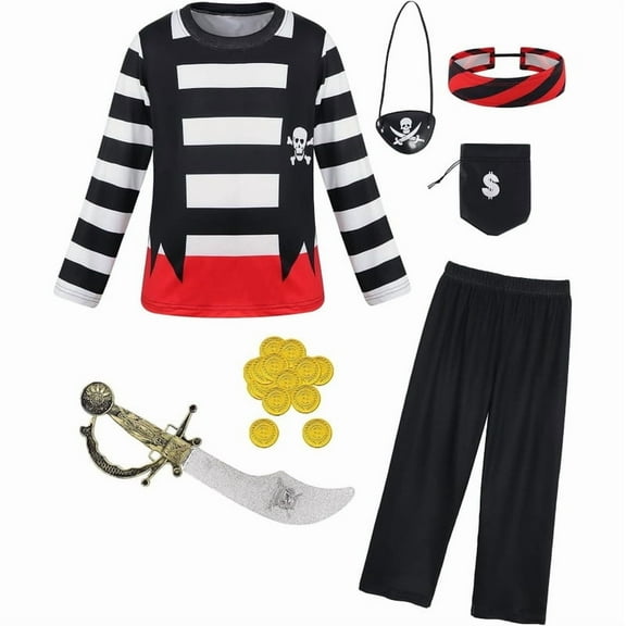 Benylion Boys Pirate Costume Toddler Kids Pirate Costume Accessories for 5-6T Theme Party Cosplay Halloween Dress Up Outfits Set