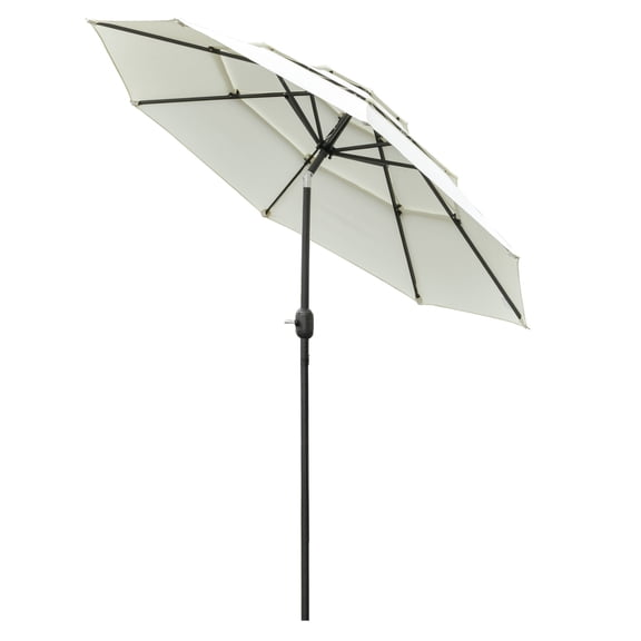 9FT Patio Umbrella Outdoor, 3-Tier Crank Tilt Market Umbrella for Deck, Backyard, Lawn - Beige
