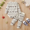 thumbnail image 6 of Weebloom Christmas Baby Girl Outfit Boys Girls Long Sleeve Xmas Cartoon Deer Printed Romper Tops Long Pants Outfits Clothes Sets Beige 0-3 Months, 6 of 7