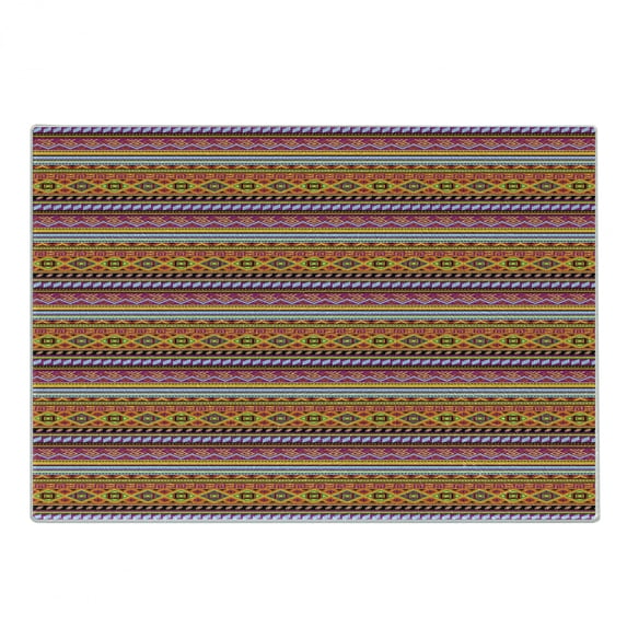 Mexican Cutting Board, Folkloric Old Vintage Ornament Design Geometric Shapes and Stripes Colorful, Decorative Tempered Glass Cutting and Serving Board, Small Size, Multicolor, by Ambesonne