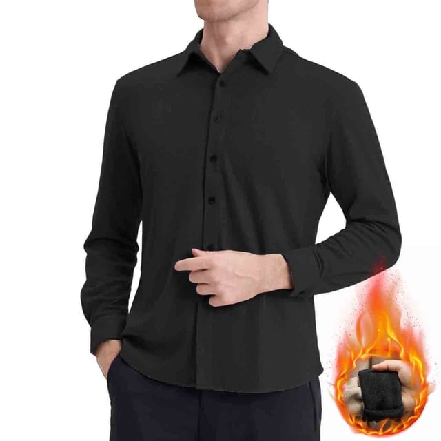 Ceisia Men's Adding Fleece Solid Color Lapel Gift Long Sleeved Button Cardigan Business Leisure Shirt Top Features: It is made