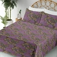 thumbnail image 3 of Ambesonne Rose Pattern Fitted & Flat Sheet with Shams 4 Pcs Set, Botany Leaves Dreamy, Calking, Pale Purple Sand Brown, 3 of 5