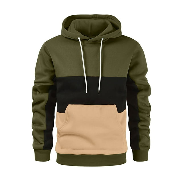 Bellella Chandail à Capuche pour Hommes Chandail à Capuche Colorblock Confortable Manches Longues Vert Armée m