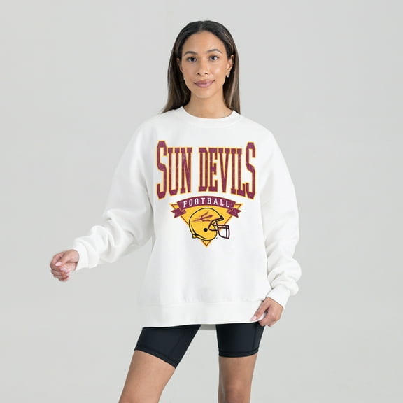 Women's Gameday Couture White Arizona State Sun Devils Oversized Good Vibes Premium Fleece Drop Shoulder Pullover