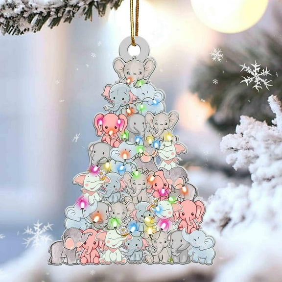 Acrylic 2D FLAT Elephant Christmas Tree Shaped Ornament For Elephant Lovers Flat Acrylic Ornament