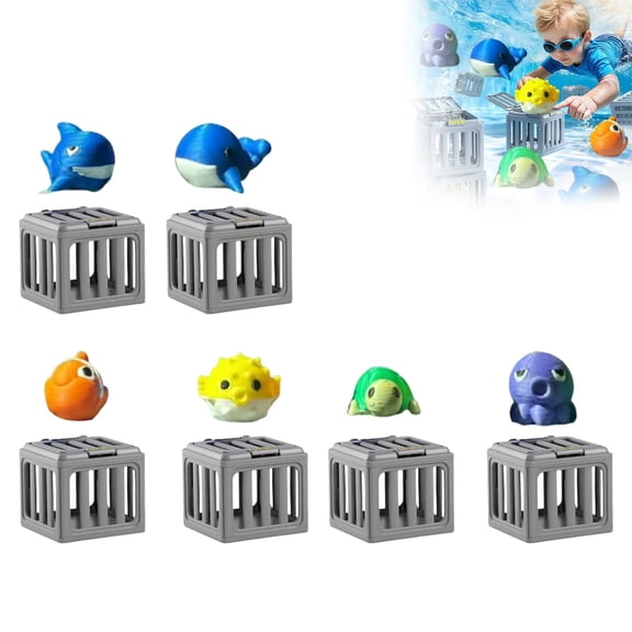 Children's Pool Diving Toys, Water Swimming Dive Pool Game, Toy Play Set W/ Fish Box Floating Animals, Fun Outdoor Beach Lake Swim Summer Party Gift