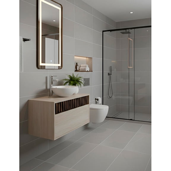Gabinete de Baño Minimalista con Lavamanos Integrado, Mueble para Baño, Diseño Moderno con Puerta y Lambrín.