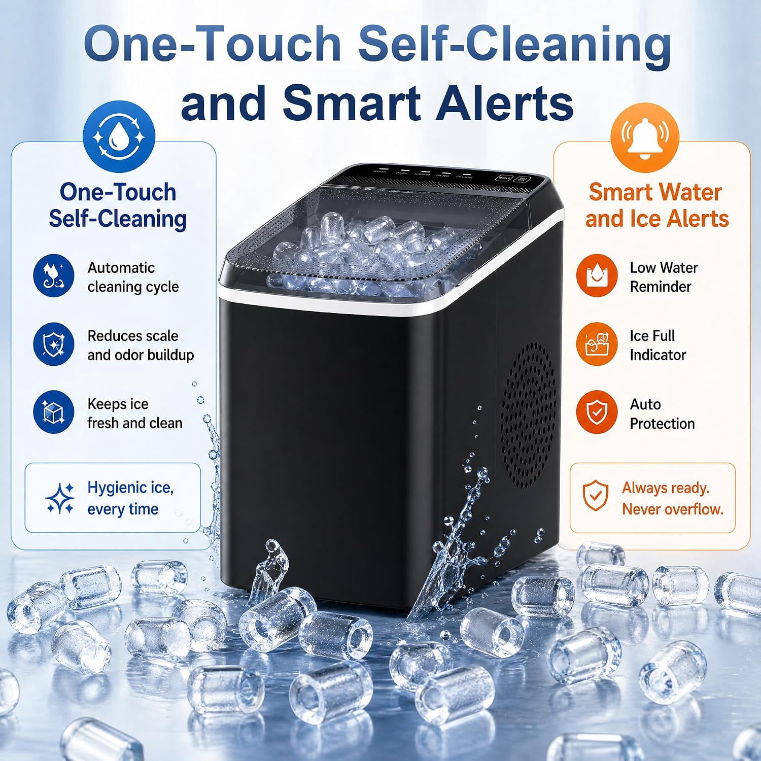Countertop Bullet Ice Maker Machine 33lbs/Day, 6 Mins Fast Ice 2 Sizes Auto Self Clean with Ice Basket Scoop for Home Kitchen Office Bar Party RV