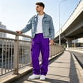 thumbnail image 6 of Nestiefly Men's Cargo Sweatpants Casual Fleece Joggers Loose Fit Open Bottom Athletic Pants with Pockets Purple 3XL, 6 of 8