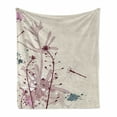 thumbnail image 1 of Dragonfly Soft Flannel Fleece Throw Blanket, Grunge Style Design Flowers Leaves and Bugs Flies Wings Image, Cozy Plush for Indoor and Outdoor Use, 70" x 90", Pale Pink Burgundy, by Ambesonne, 1 of 6