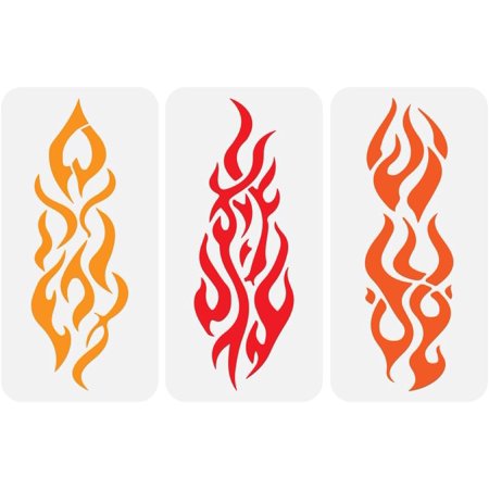 3Pcs 3 Styles Ethnic Style PET Hollow Out Drawing Painting Stencils for DIY Scrapbook Photo Album Flame 300x150mm 1pc/style DIY