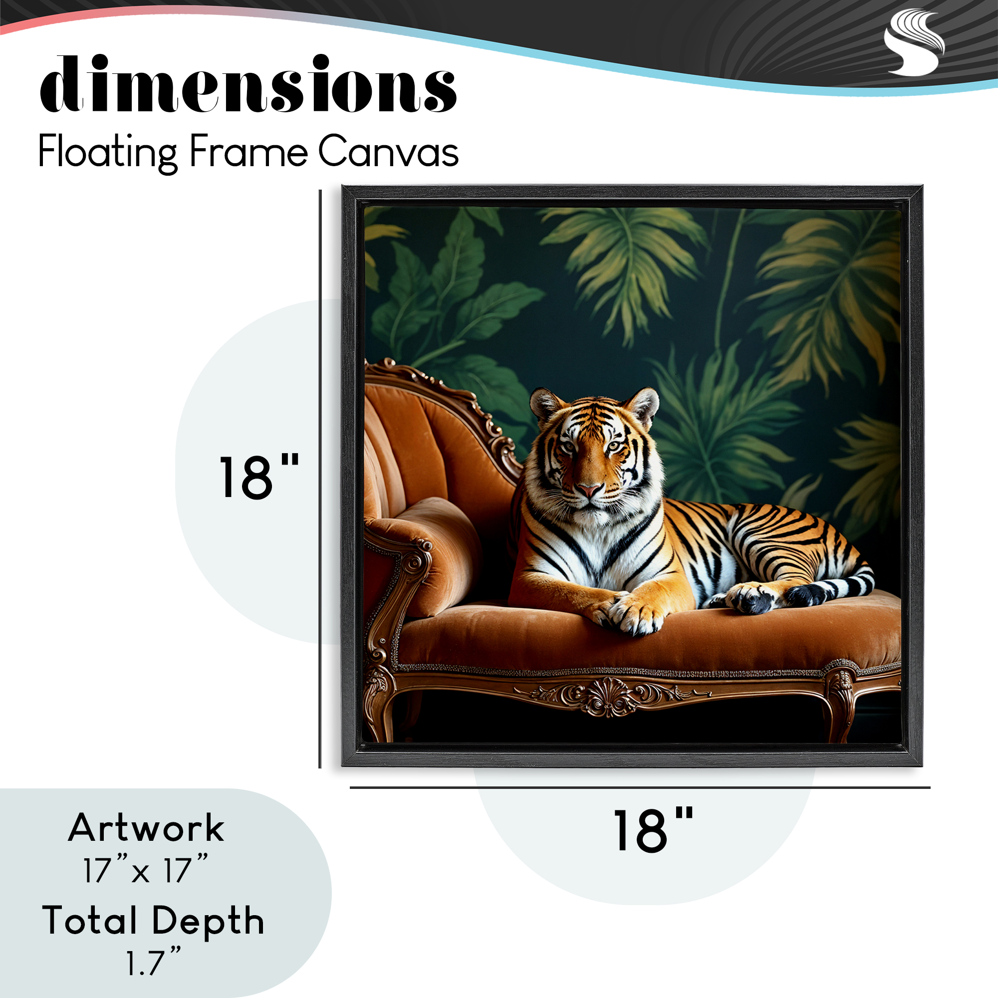 Tiger Lounging on Chaise Black Framed Floater Canvas Wall Art, design by Lettered and Lined