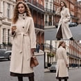 thumbnail image 2 of Women's Wool Blend Long Pea Coats Oversized Stand Collar Winter Overcoat with Belt, 2 of 7