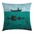 thumbnail image 1 of Fishing Decor Throw Pillow Cushion Cover, Single Man in Boat Luring with Bobbins Nautical Marine Sea Nature Funky Image, Decorative Square Accent Pillow Case, 24 X 24 Inches, Blue Teal, by Ambesonne, 1 of 2