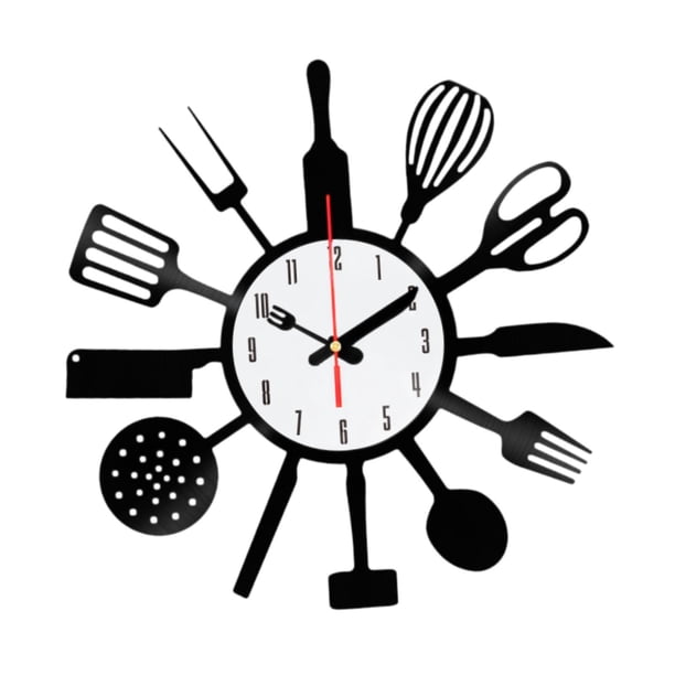 Reloj de pared acrílico, fácil de leer, reloj de pared para cocina, reloj silencioso para el hogar y la cocina. Negro