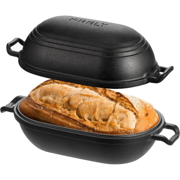 YANGLI Cast Iron Loaf Pan with Lid, 9x5 Inch, Pre-Seasoned Dutch Oven for Sourdough