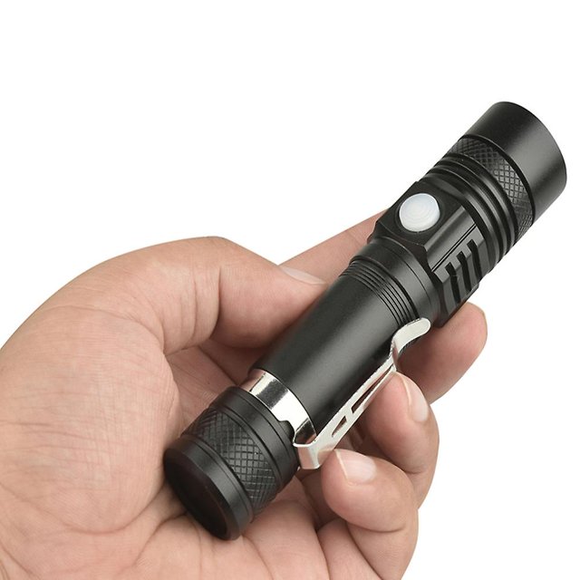 Linterna LED recargable por USB, linterna de 600 lúmenes, resistente al agua IP65, 4 modos de luz, linterna con zoom para el hogar, camping, senderismo, emergencia (batería ZefeiWu 8390614330641