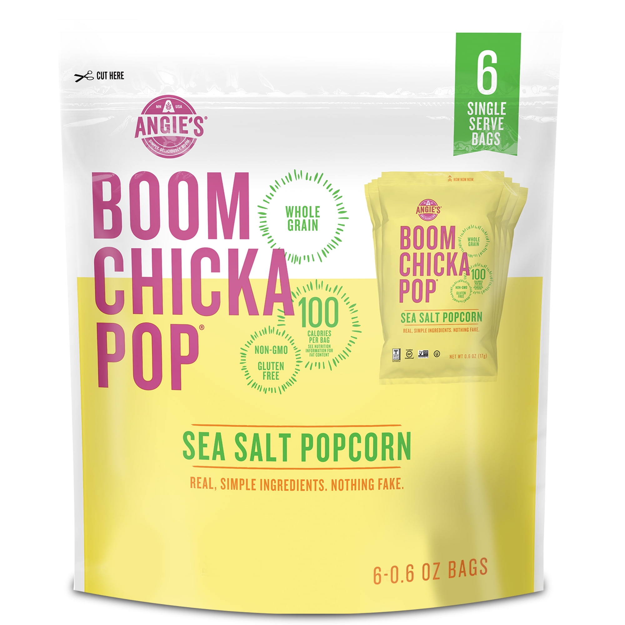 Angie's BOOMCHICKAPOP Sea Salt Popcorn, 0.6 oz. 6-Count