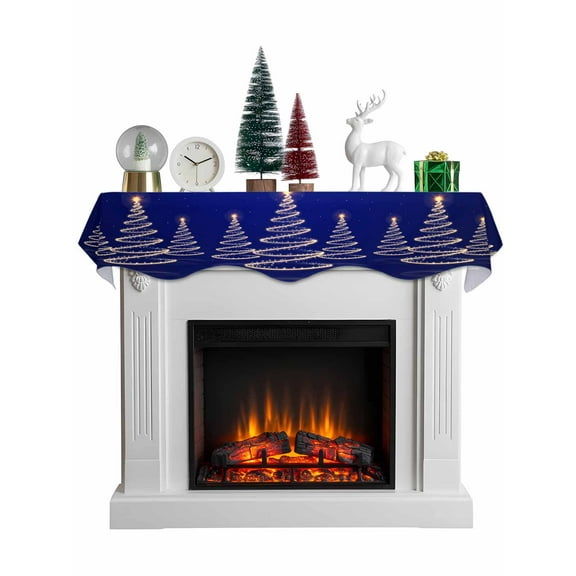 Christmas Shinny Tree Mantel Scarf Fireplace Decorations for Living Room, Xmas Light Stars Abstract Blue Fireplace Mantel Scarf Cover Runner for Halloween/Thanksgiving/Christmas Decor 60"x17"