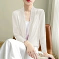 thumbnail image 5 of Jackets For Women Long Sleeve Ice Silk Knit V Neck Cardigan with Skirt, White , Size XL-7XL, 5 of 5