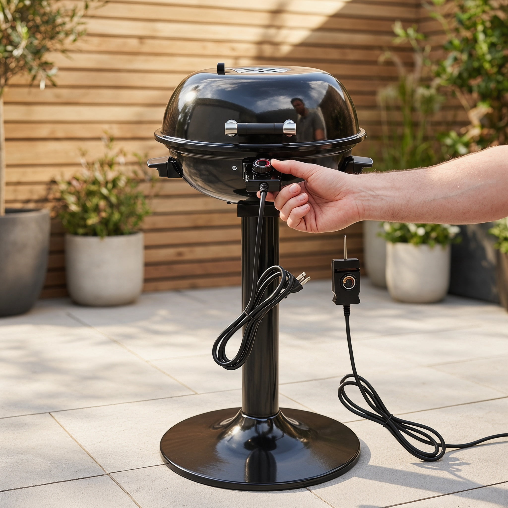 Kadyn Camping Grill with Adjustable Temperature, 1600W Electric BBQ Grill with Removable Non-Stick Warming Rack-Black