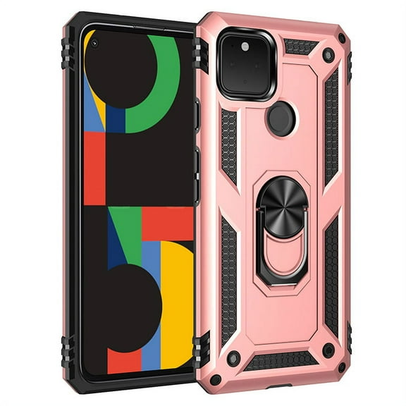 TechCircle Google Pixel 5 Case, Ring Holder Kickstand Magnetic Hybrid Rugged Shockproof Cover, Rosegold