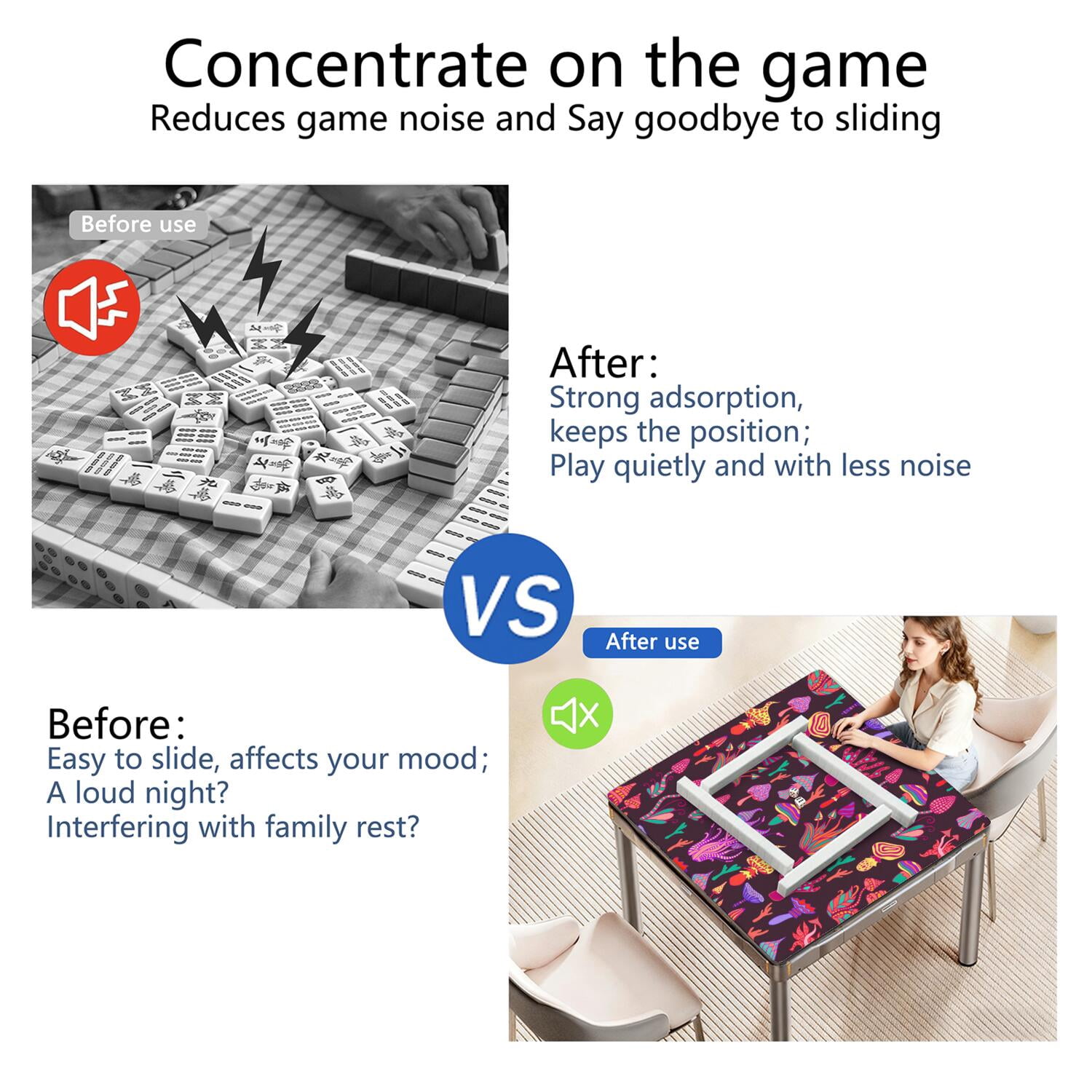31.5 Inch Plants Design Mahjong Table Pad Made of Durable Rubber with Anti-Slip Non-Slip Surface and Noise Reducing Technology for Card Games Board Games Tiles