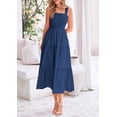 thumbnail image 3 of Vestido PRETTYGARDEN para mujer, midi, fruncido, de verano, azul oscuro, 3 of 9