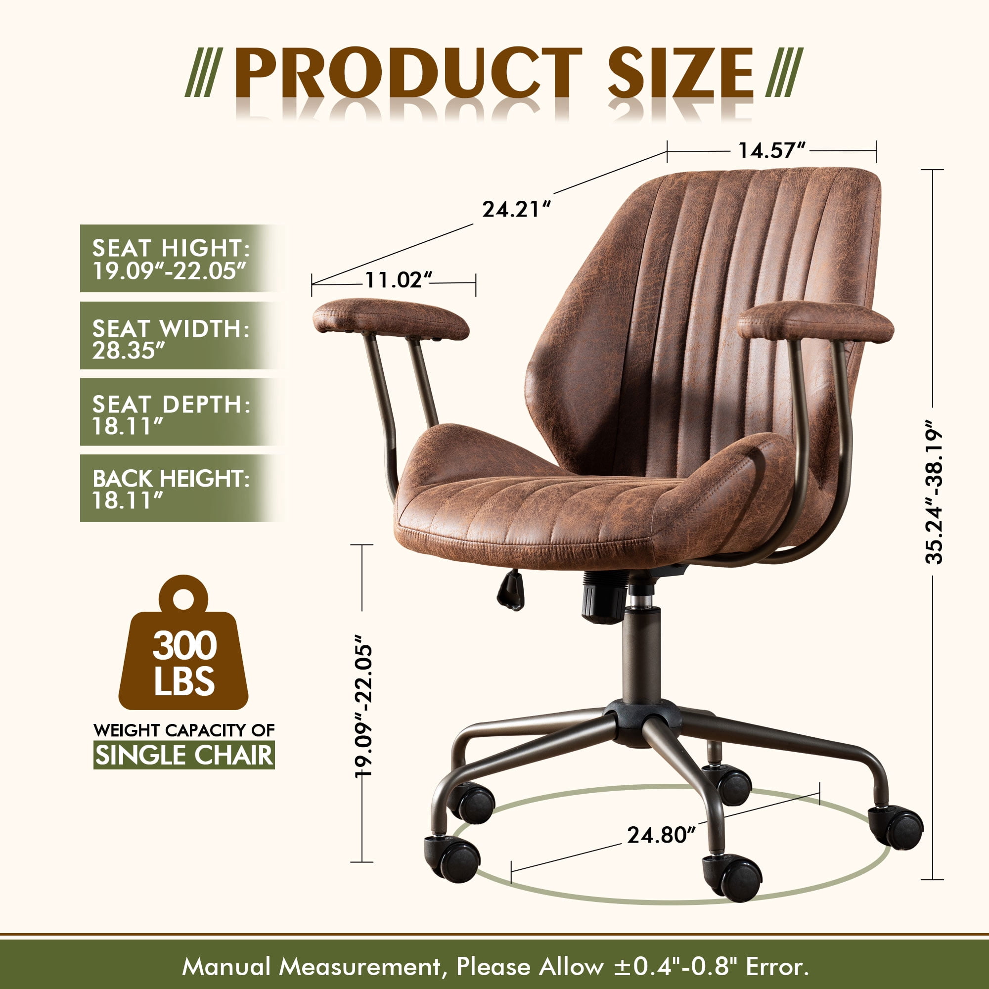Toject Executive Desk Chair, Ergonomic Office Chair with Lumbar Support, Suede Leather, Dark Brown