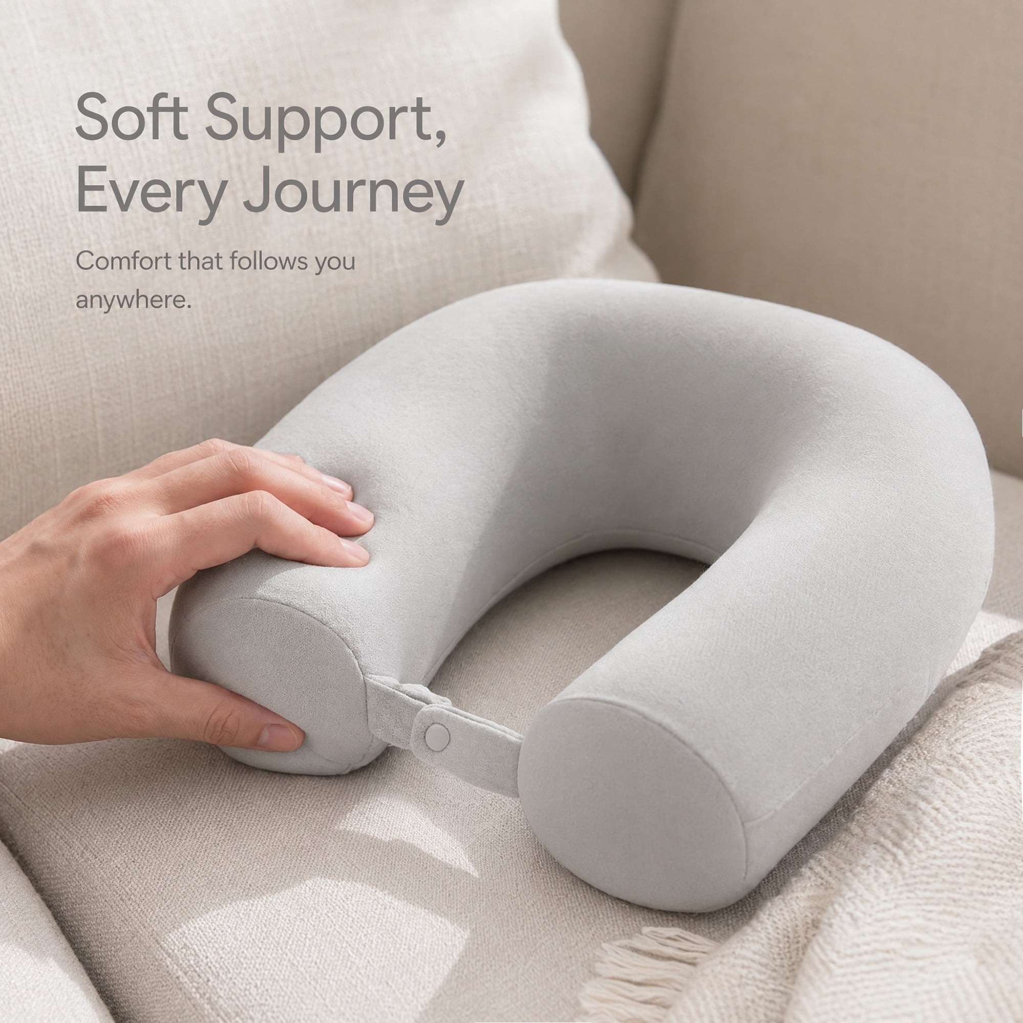 Unique Bargains Memory Foam Neck Pillow U Shape Snap Closure for Airplane Gray 25"x4"