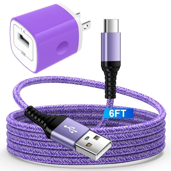 USB Charger Block,ABCPOW 1A USB Wall Charger Block with 1pc Nylon Android Type C Charger Cable USB C Charging Cable 6ft USB Brick Phone Charger Adapter USB Charger Box Fast Charging Block,Purple