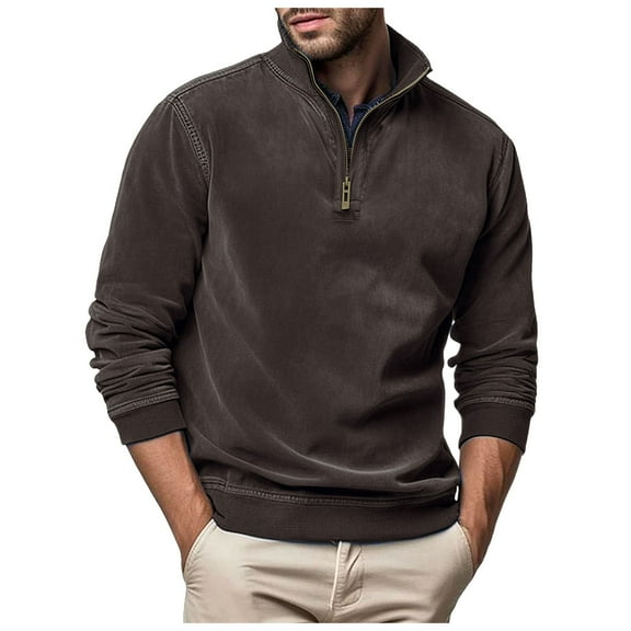 Siilsaa Men's Quarter-Zip French Rib Sweater Brown,S