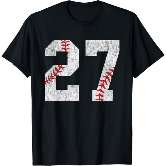 Number #27 Vintage 27th Birthday Baseball Lover 27 Years Old T-ShirtMen and women, Black T-shirt, size: Extra large
