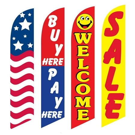4 Advertising Swooper Flags USA Buy Pay Here Welcome Sale