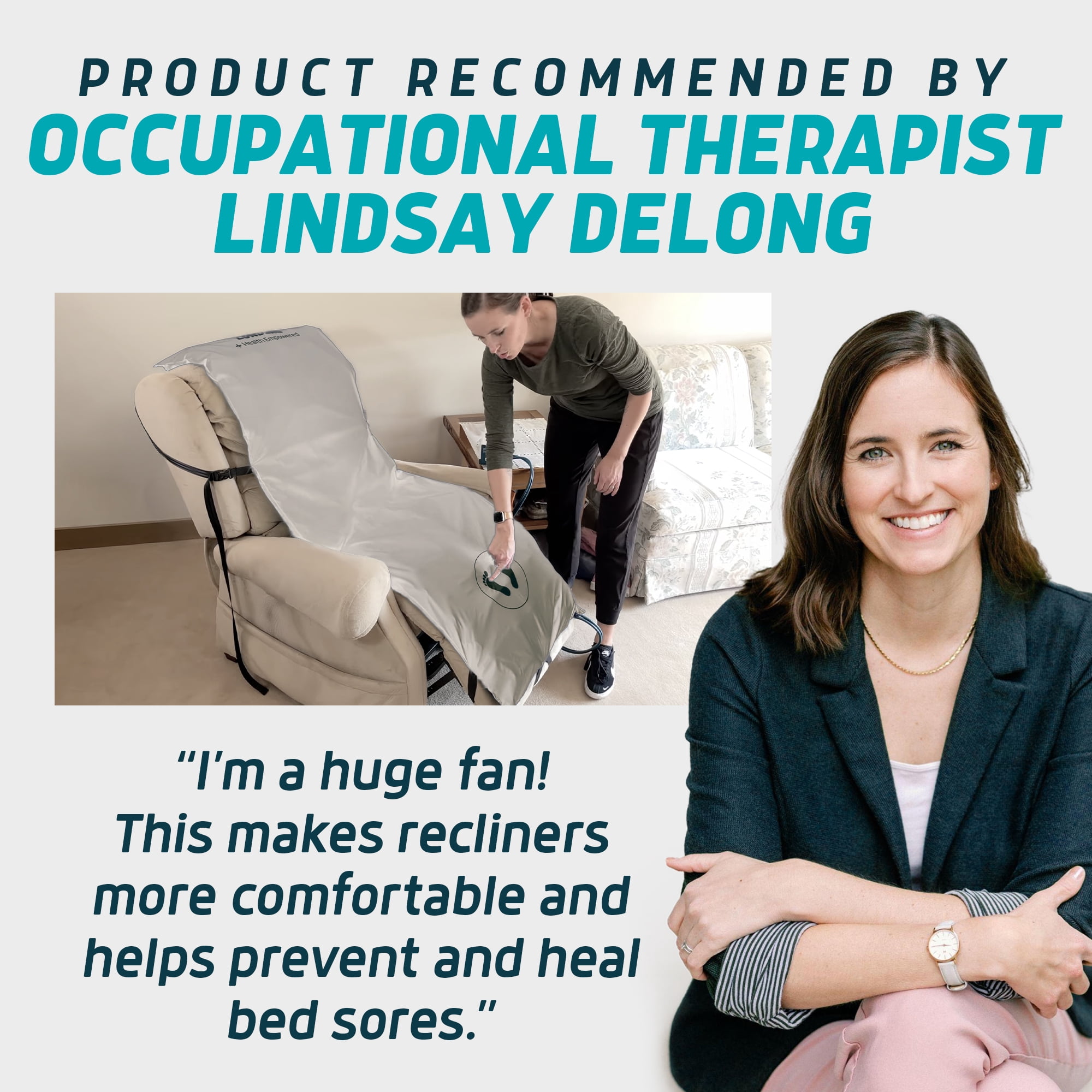 Lunderg Alternating Air Pressure Pad for Recliner Chair - Pressure Relief Cushion Topper for Recliner - Bed Sore Prevention - Medical Grade Mattress Pad, Cover & Quiet Pump - Home or Hospital (Cream)