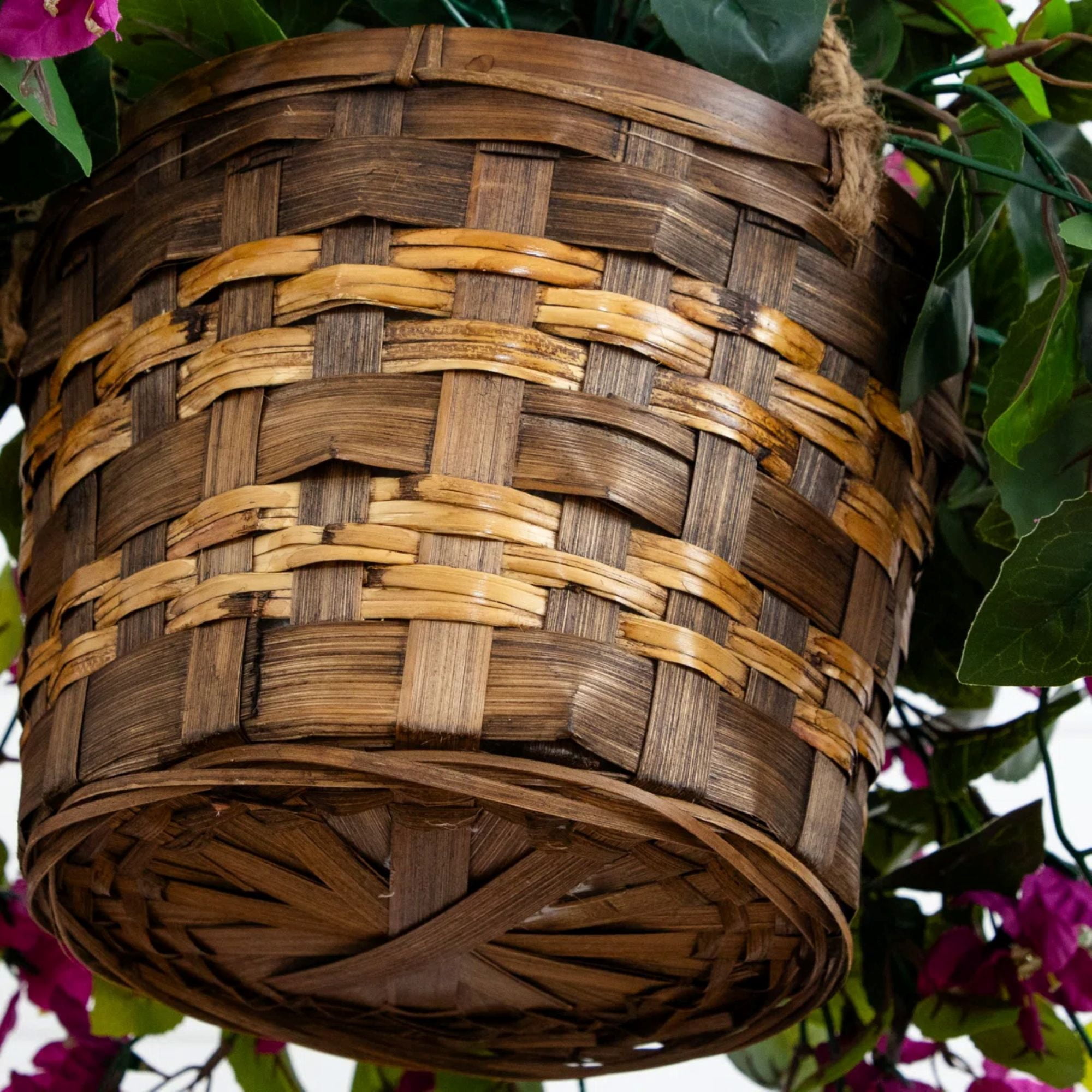 Nearly Natural UV-Resistant Outdoor Artificial Bougainvillea with Hanging Basket - 28" - Purple