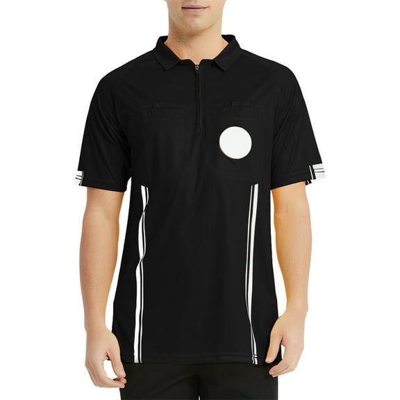 Toptie Men's Soccer Referee Jersey Officials Pro Short Sleeve Referee Shirts-Black-XL