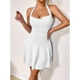thumbnail image 5 of Women'S Halter Ruffle Hem Mini Dress Ruched Waist Corset Short Party Dresses White M, 5 of 9