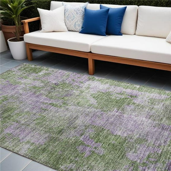 HomeRoots 564277 10 x 14 ft. Green & Purple Abstract Washable Non Skid Indoor Outdoor Rectangle Machine Woven Area Rug
