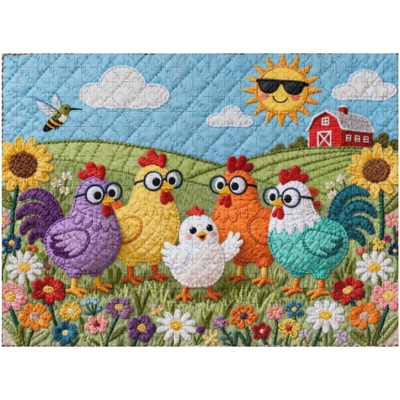 500 Piece Chicken Puzzle for Adults Funny Rooster in Garden with Flowers, Farm Animal Art Puzzle, Challenging Patchwork Design for Relaxation, Completed Size 20.5x15 in