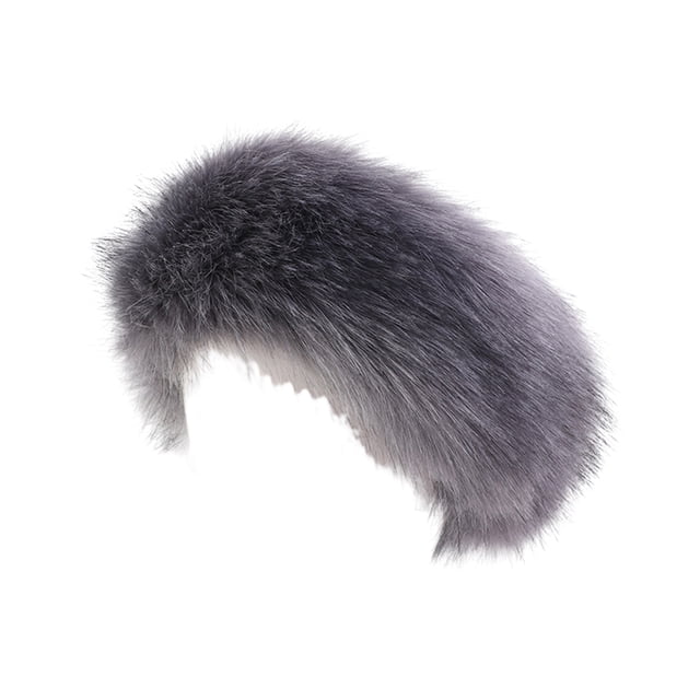 Minnieouse Manténgase a la moda y abrigado con una diadema de piel ligera para mujer Diadema de piel sintética Accesorio para el cabello gris