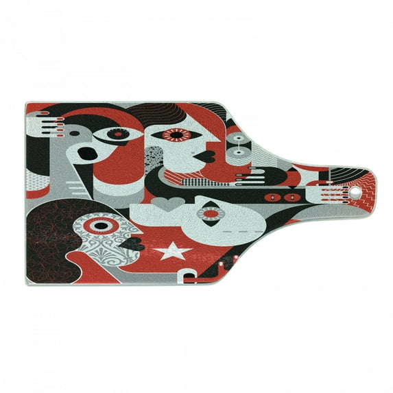 Abstract Woman Cutting Board, Human Faces Illustrated in a Creative Design, Decorative Tempered Glass Cutting and Serving Board, in 3 Sizes, by Ambesonne