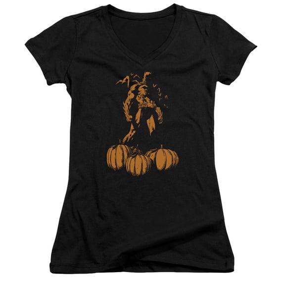 Batman A Bat Among Pumpkins Junior Women's T-Shirt V-Neck Black