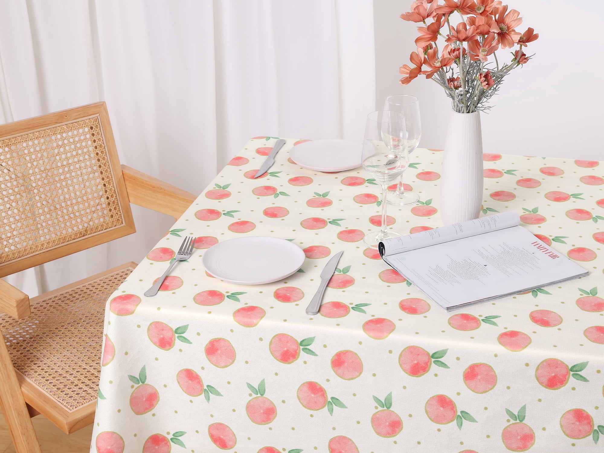 Unique Bargains Rectangle Polyester Waterproof Wrinkle Resistant Washable Soft Tablecloth Peach 35x59 Inch